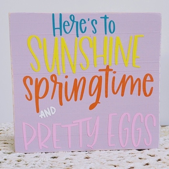 Handmade Tiered Tray Decor/Mini Wood Sign/Sunshine Springtime & Pretty Eggs - Picture 1 of 1